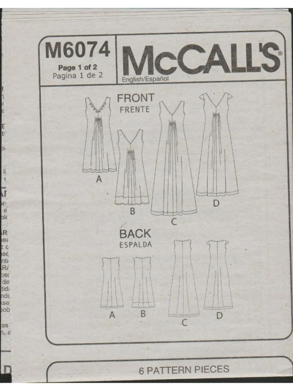 McCall's 6074 Easy 1 Hour Fit & Flare Dress Pattern for Knits Size 16-22 Uncut